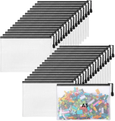 32 Pcs Mesh Zipper Bags Toy Storage Bikini Organizer Bag Bolsas Para Guardar Trajes De Bano Waterproof Zipper Reusable Pouch Puzzle Multipurpose for Storage Office(Black,9 x 7 Inch)