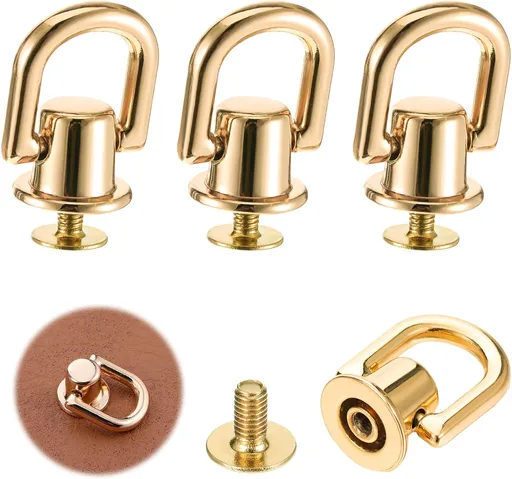 4 Pcs D Rings for Purse, Heavy Duty 360° Rotatable Metal Hardware, Stud Screw Ball Rivets with Punch Purse Making Supplies for Crossbody Conversion Kit DIY Handbag Leather Straps, Dog Collar (Gold)