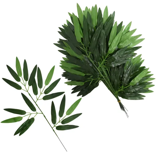 20Pcs Artificial Bamboo Leaves Fake Green Bamboo Stick Greenery Plant for Hotel Home Shelf Wall Farmhouse Bamboo Decoration