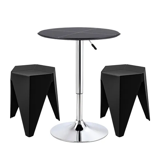 Artiss Bar Stools and Table Set 3PCS Dining Desk Kitchen Chair PVC Leather Black