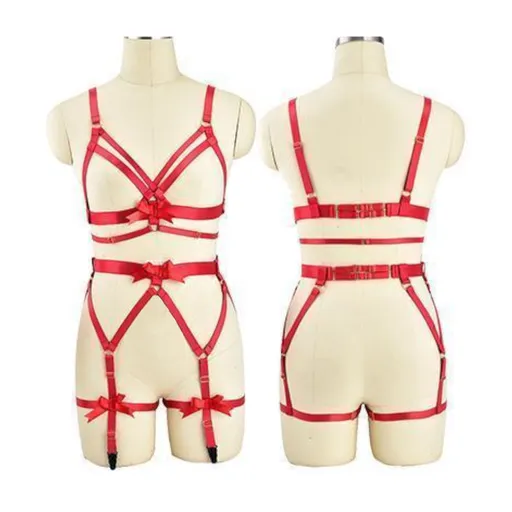 House Of Dasein Satin Body Harness For Women Fetish Clothing - Red - Full 1 Ribbon
