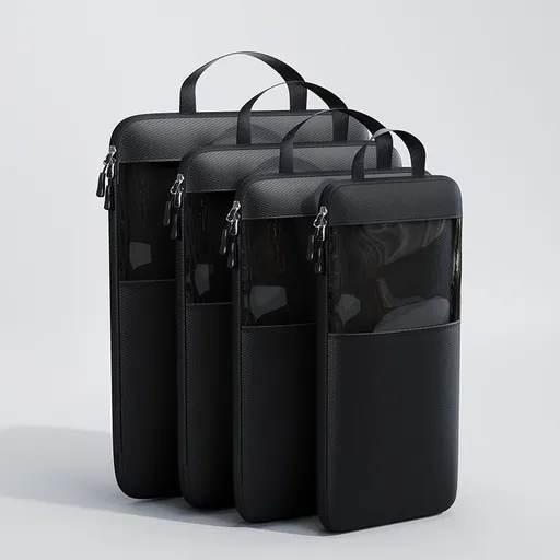 Mu Family Travel Storage Bag Portable Compressible Cube Black Large size [25*12*36]