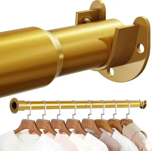 17-39" Closet Rods for Hanging Clothes, Stepless Adjustable Metal Closet Rod, 1.3 Inches Heavy Duty Clothes Hanging Rod for Closet Wardrobes Laundry RV - Gold