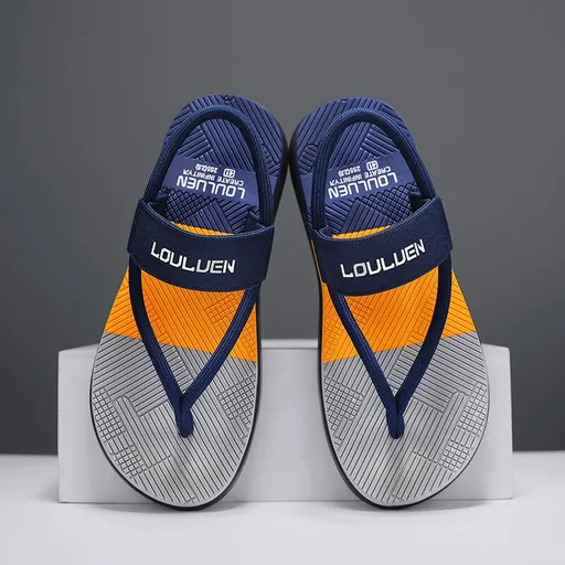 Men's Outdoor Non-Slip Sandals, EVA Lightweight Thick-Sole Beach Slippers for Casual & Sports(dark blue-39)