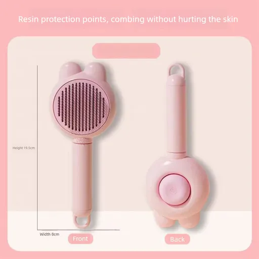 2 Pcs Pink Pet Self-Cleaning Slicker Brush for Cats and Dogs - Rabbit Ear Design with Stainless Steel Needles and ABS Handle - Gentle Deshedding and Massage Tool for Long Hair Breeds