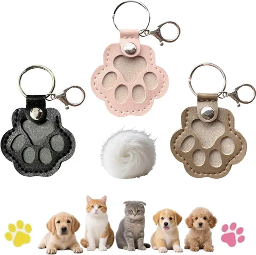 3pcs Leather Pet Memorial Keychain,Dog Hair Collector Keychain,Cat Paw Shaped Pet Memorial Gifts for Pet Parent (3PCS)