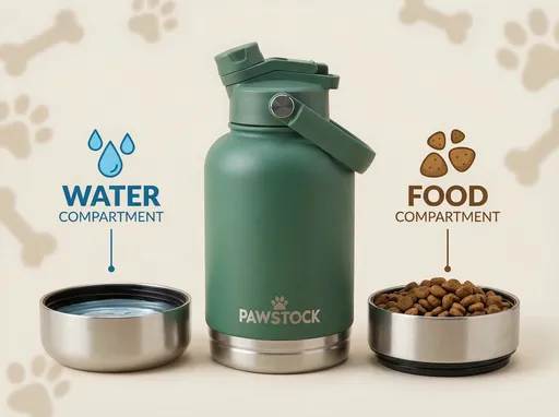 Pawstock 3-in-1 Insulated Dog Water Bottle with Dual Bowls – 1L Stainless Steel Travel Bottle-Rainforest Green