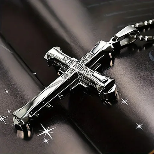 2PCS Luxurious Rhinestone Cross Necklace, Unisex, Guarding Faith with Cool Shine for Holidays and Daily Wear.silver