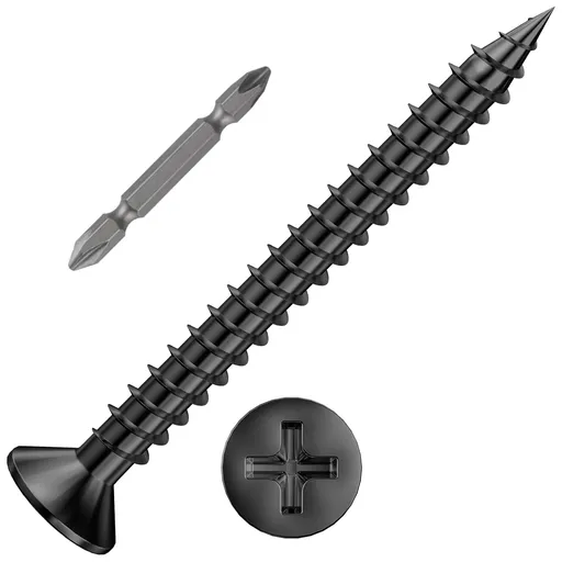 (300Pcs) #8x1-1/2 Black Wood Screw Quick Metal Self Tapping Flat Head