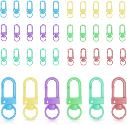 36 Pcs 6 Colors Metal Swivel Lobster Claw Clasps with Key Rings Keychain Lanyards Trigger Snap Hooks Strap for Chain Findings Crafts Connector Jewelry Making DIY Accessories Bag