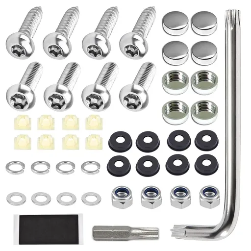 Anti Theft License Plate Screw Kit Tamper Proof License Screws Car License Plate Bolts 304 Stainless Steel Plate Mounting Hardware - 1/4’’ Screws with Chrome Screw Caps