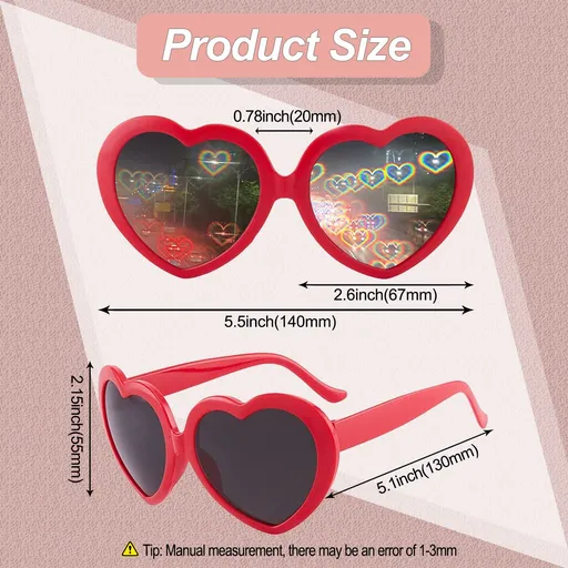 4pcs Heart Sunglasses for Women Men Valentine's Day Festival Party Rave Light Changing Heart Effect Diffraction Glasses