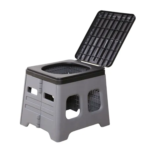 Grey Portable Folding Toilet Stool Outdoor Camping Car Emergency Portable Potty Chair