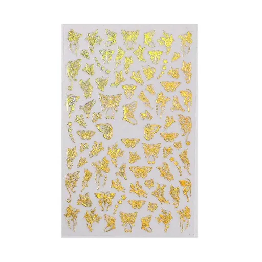 3D Nail Butterfly Design Sticker Decor Decal Holographic Laser Nail Art Sticker - Gold L-04