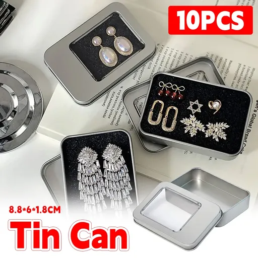 10PCS Tin Box Connected Flip Top With Clear Window for Small Item Storage Use