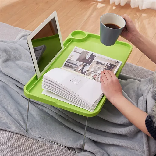 Foldable Lap Desk, portable laptop tray with folding legs for bed or couch work reading and breakfast, Green
