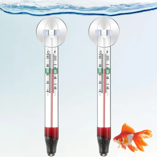 2 Pcs Floating Aquarium Thermometers, Floating Glass Aquarium Thermometer with Suction Cup, Mercury Free Large Standing Thermometer for Freshwater and Saltwater Fish