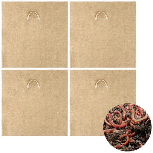 4PCS Worm Blanket, Jute Fibre Worm Compost Bin Blanket for Gardening, Cultivation, Planting, Breeding, Nursery, Worms Growing, 23.6" x 23.6