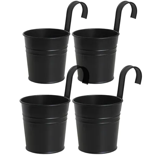 Metal Railing Planter Pots, 4 Pack Hanging Flower Buckets for Balcony Garden Fence Decor, Black, 4 Inch, for Garden Yard and Outdoor Use