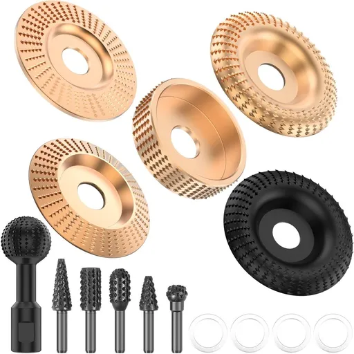 14Pcs Wood Carving Disc for 4-4.5" Angle Grinder with Rotary Burr 5/8-11" Wood Sanding Ball 45# Carbon Steel Polishing Disc Set