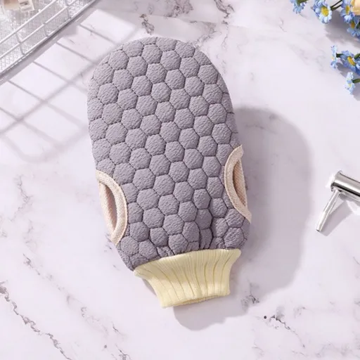 Double-Sided Honeycomb Bath Scrub Gloves, Skin-Safe Exfoliating Mitt—Gray