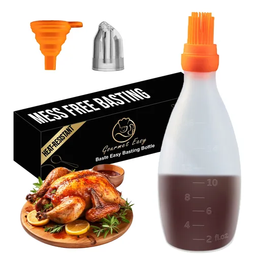 Gourmet Easy Silicone Pastry Brush, Slicone Basting Brush with Sauce Bottle (Orange)