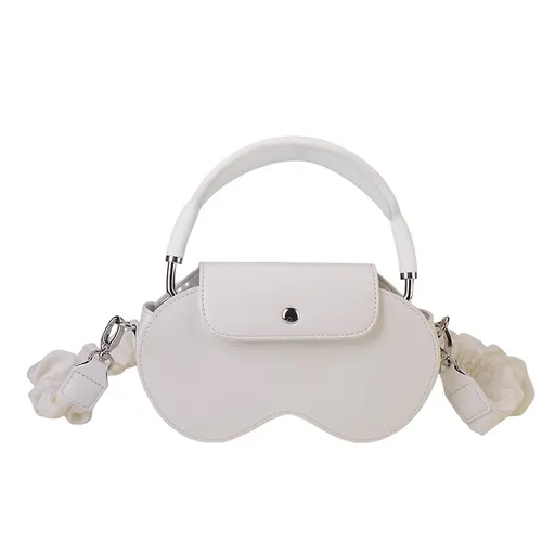 Crossbody Storage Bag for Apple AirPods Max Protective Case PU Leather White with Ruched Fabric Strap and Top Handle