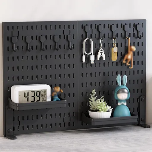 CARLA HOME 2 Pack Desk Pegboard Organizer Kit with Hooks, Tray & Mount Ideal for Office, Gaming Setup & Home Workspace Organization (Black)