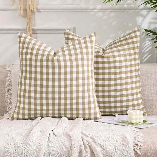 Light Blue Farmhouse Buffalo Plaid Pillow Covers 18x18 Set of 2 Patio Outdoor Decor Neutral Checkered Pillow Covers 18 x 18, Blue and White Gingham Plaid Gingham 18"x18", Set of 2 Burgundy