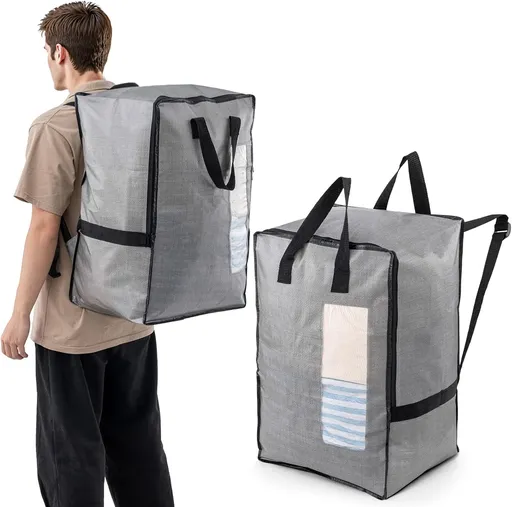 2 Pack Gray Moving Bags w/Adjustable Backpack Straps, Moving Supplies, Moving Boxes Alternative, Heavy Duty Storage Totes for College Packing, Camping Backpack for Travel, Dorm, Laundry