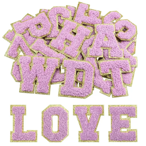 26Pcs Self Adhesive Chenille Letter Patches A-Z, Chenille Letters for Clothing, Fabric, Shoes, Bags (Purple)
