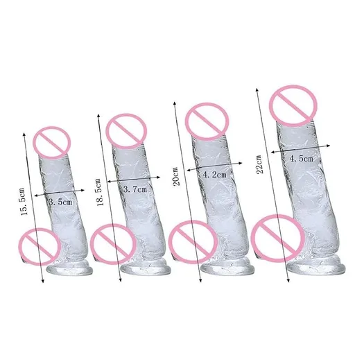 House Of Dasein Realistic Clear Dildo Jelly Cock Balls Dong Suction Cup 4 Size Classic - Clear - Xl (22X4.5Cm)