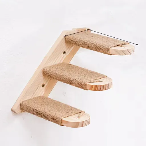 3-Tier Solid Wood Wall-Mounted Cat Climbing Ladder - Vertical Jumping Steps for Indoor Cats with Installation Kit