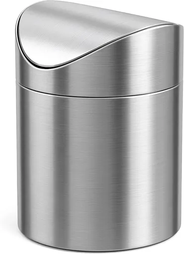 Stainless Steel Small Trash Cans, Trumpet Desktops Mini Creative Covered Desk Kitchen Living Room Trash Cans(Sliver)