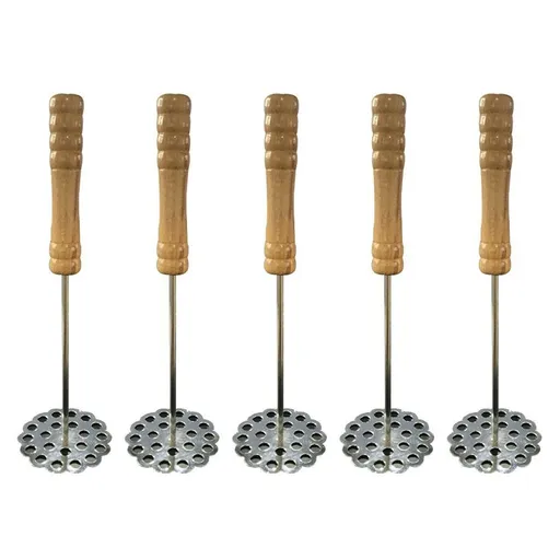 5pcs Potato Masher Portable Stainless Steel Wooden Handle Manual Spud Smasher Kitchen Tool