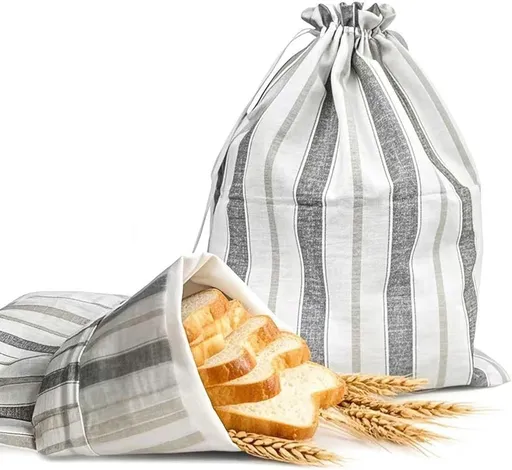 Premium Bread Bags for Homemade Loaves, XL Reusable Linen with Plastic Lining, Equipped with Convenient Drawstring for Ultimate Freshness, BPA-Free, Ideal for Sourdough & Artisan Breads, 1 PCS