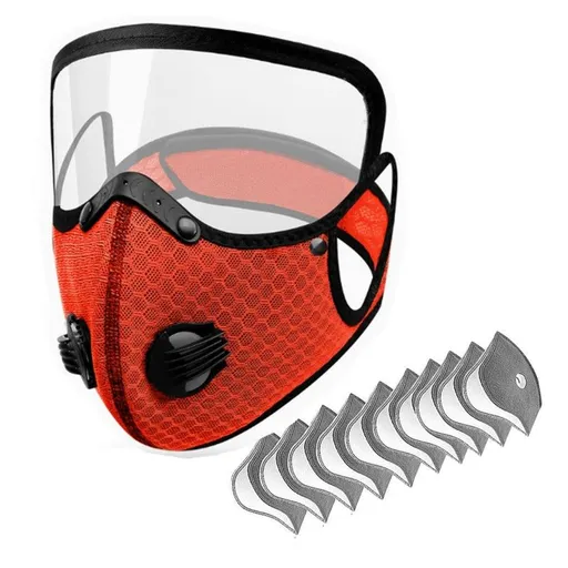 Removable Cycling Goggle Face Mask—Sports Dust-Proof Mask, Includes 10 Filter Cartridges—Orange