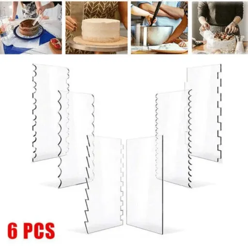 6Pcs Acrylic Cake Scraper Decorating Contour Comb Cake Edge Smoother Tools Au