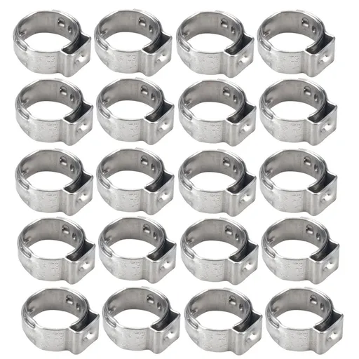 20pcs 3/8 Inch Water Gas Pipe Worm Drive Hose Clip Single Ear Hose Clamps Stainless Steel Hose Clamp Pipe Clips (Silver)