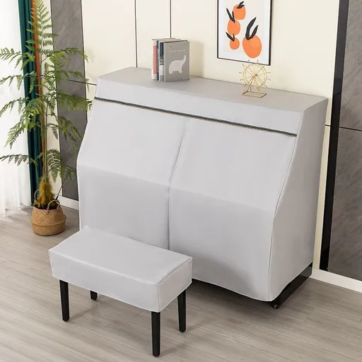 Leather Upright Piano Cover, Piano Full Cover Dustproof Waterproof, Universal Upright Piano Leather Protective Cover, Block Sunlight, Moisture, Dust - White - Size Single seat cover+piano cover