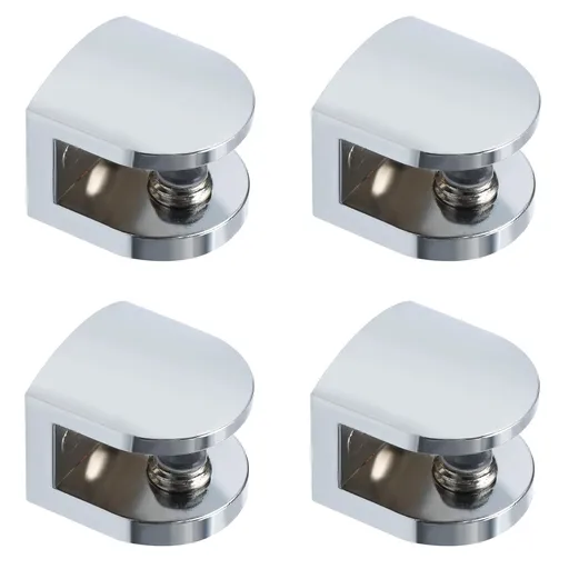 Glass Shelf Brackets, Glass Clamp for 8-10 mm Wood/Glass, Adjustable Shower Brackets Glass Railing Polished Chrome, 4 Pcs