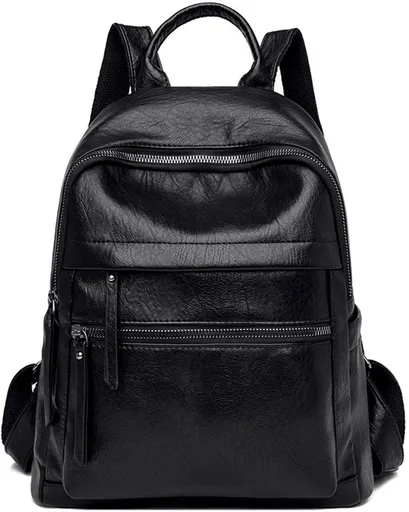 Womens Anti Theft Backpack, Waterproof Soft PU Leather With Hidden Back Pocket, Travel Commuter Daypack For Daily Use, Black, 26 x 31 x 11 cm