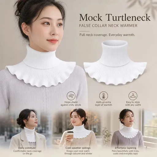Thick knit mock collar neck snood, soft wind shield, versatile daily outfit staple, White