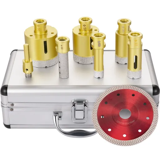 Diamond Drill Bits 7PCS Diamond Hole Saw 20/27/35/55/68mmTile Hole Saw Kit Vacuum Brazed Diamond Drill Bit 0.59in/15mm Segment Tile Hole Saw w Storage Case for Tile Ceramic Porcelain Marble