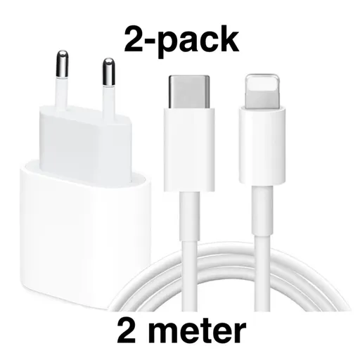 2pcs Fast Charger with USB-C to Lightning Adapter 20W, 2m Cable White