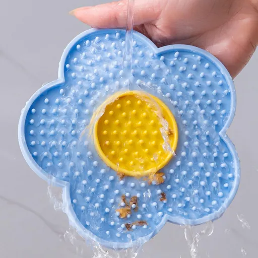 Lick Mat for Dogs Cats Flower Shaped Pet Slow Feeder Dog Cat Puppy Bowl Lick Pad for Dog Fun Alternative Blue one-Size