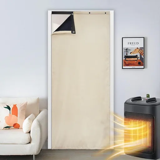 Beige Thermal Insulated Door Curtain, Draft and Sound Barrier Panel, 82 x 204 cm