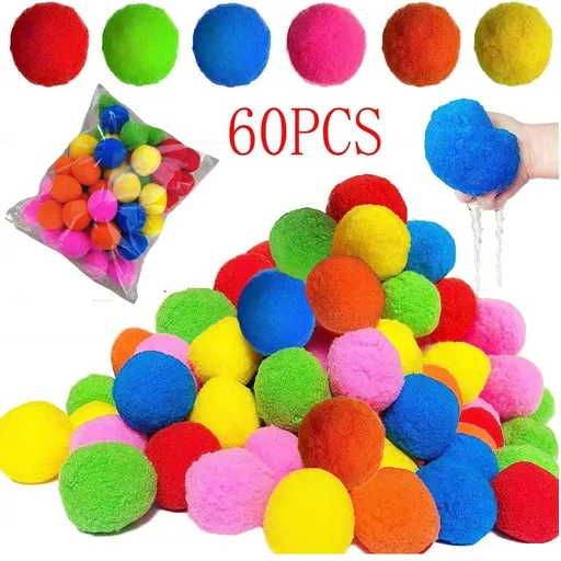 60Pcs Reusable Water Sponge Balls Soft Absorbent 1.97in for Kids Summer Pool Beach Backyard Play Toy(B)