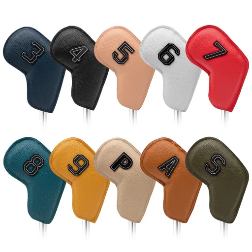 Golf Iron Head Covers Waterproof PU Leather Set of 10 with Embroidered Numbers 3-9 P A S