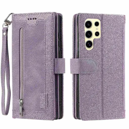 Compatible with Samsung Galaxy S25 Ultra Case PU Leather Wallet Cover with Zipper and 9 Card Slots